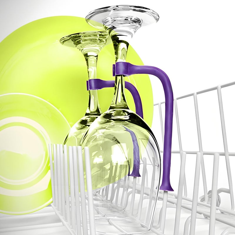 YouU UoYu Tether Silicone Dishwasher Attachment Silicone Stemware Saver Flexible Stemware Holder Dishwasher Wine Glass Protector (Purple/8 pcs) - Image 3